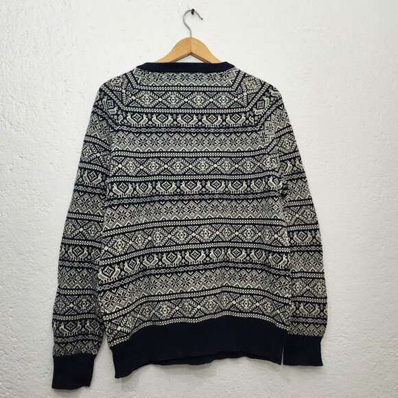 J.Crew 100% cotton crewneck Fair Isle sweater Navy and White - Picture 2 of 4